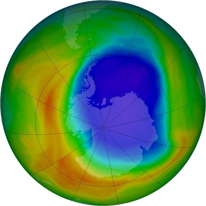 Antarctic ozone map for 21 October 2007